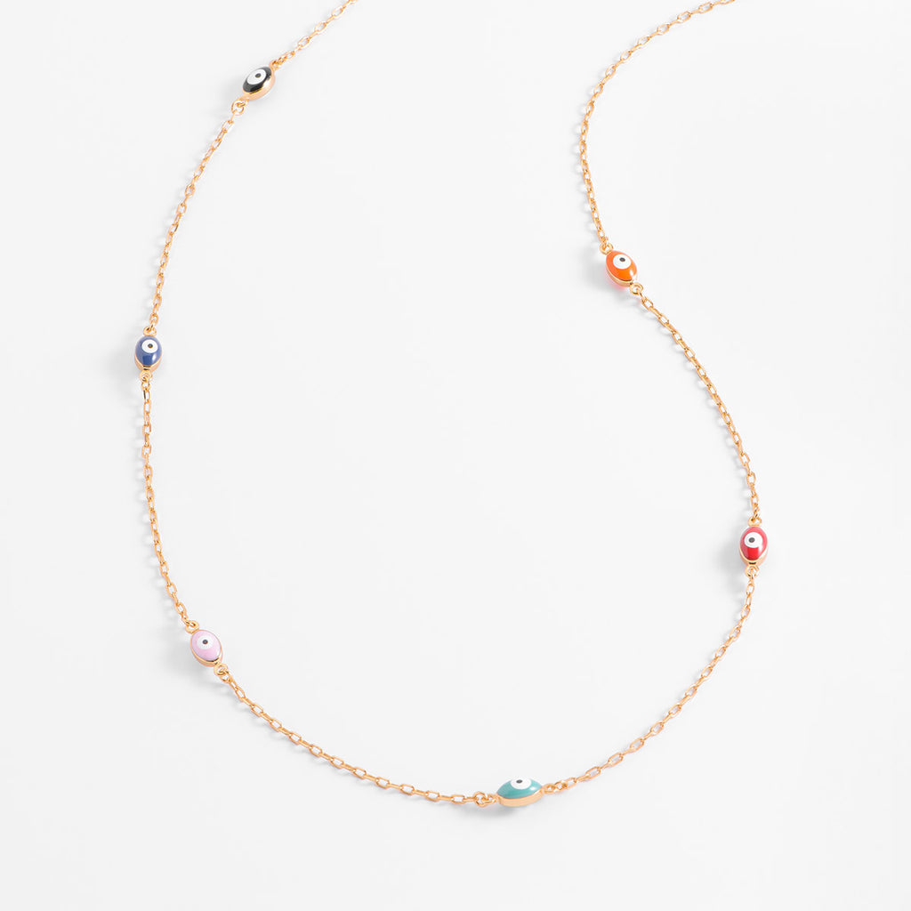 Turkish Evil Eye Necklace - 18K Gold Plated Multi-Color Enamel