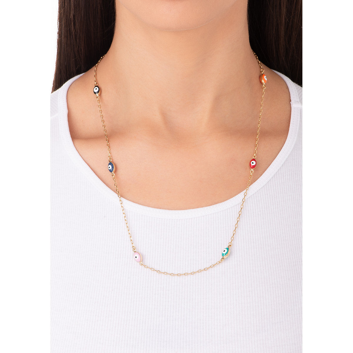 Turkish Evil Eye Necklace - 18K Gold Plated Multi-Color Enamel