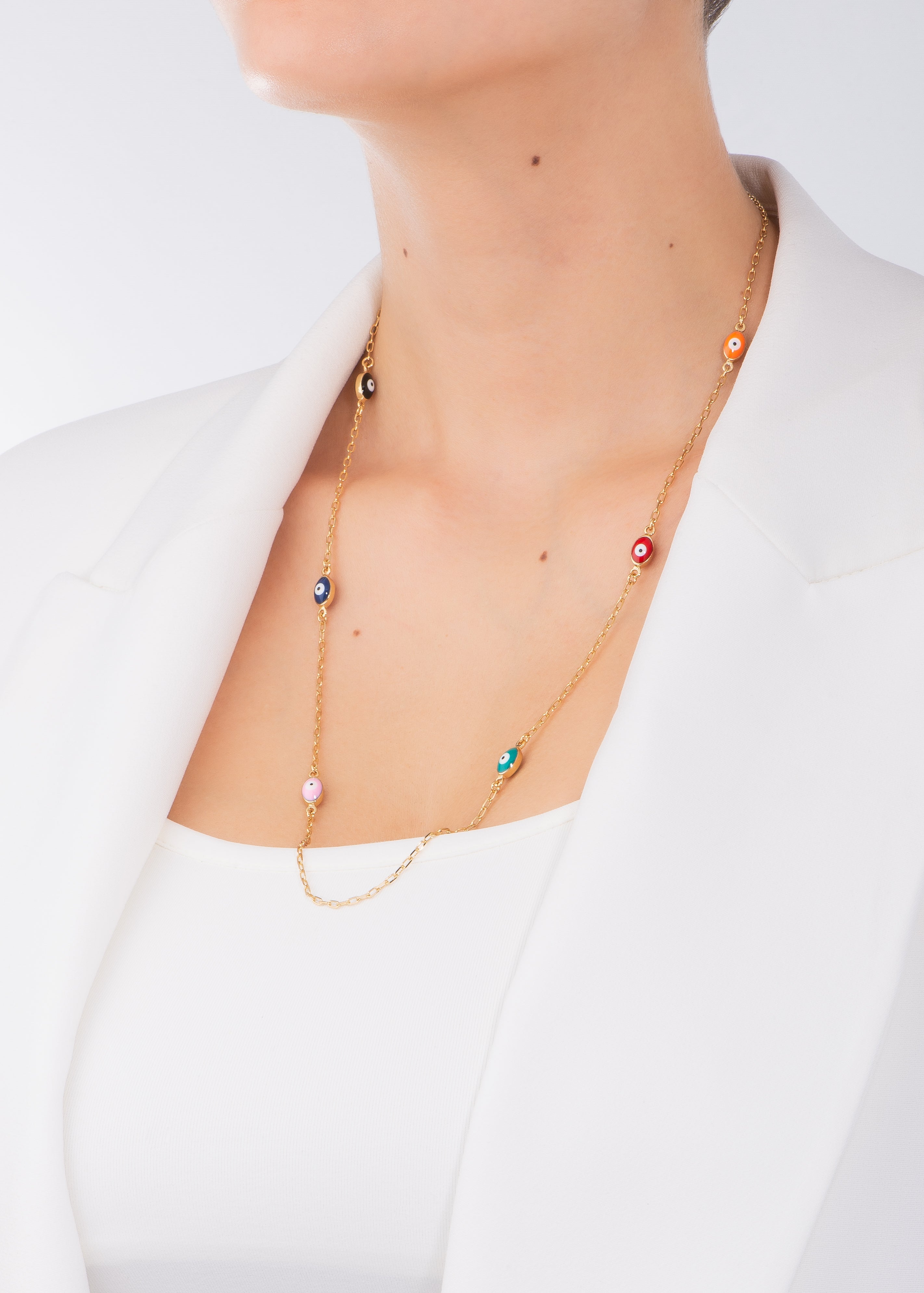 Turkish Evil Eye Necklace - 18K Gold Plated Multi-Color Enamel