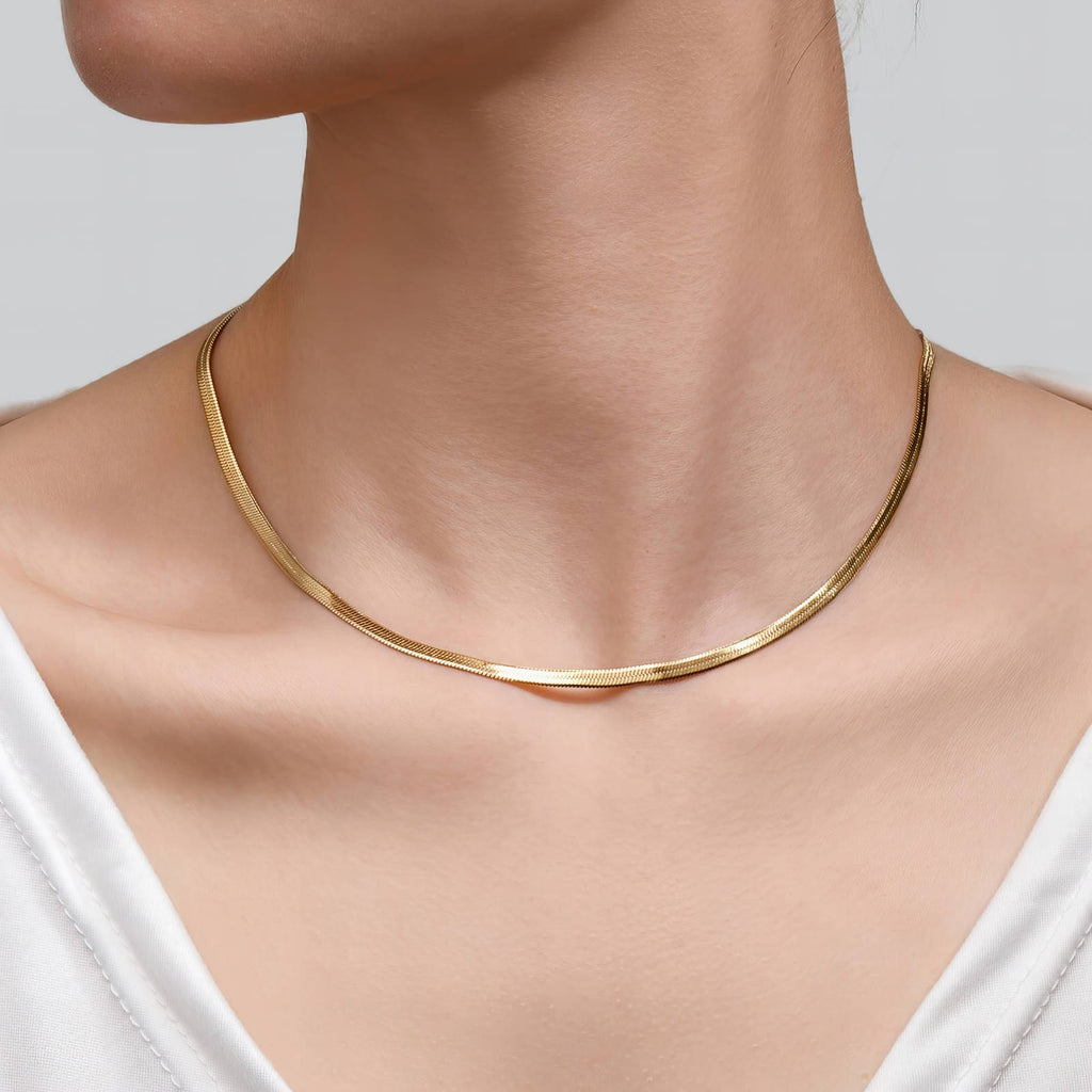 Flat Gold Chain Necklace - 18K Gold Plated Stainless Steel