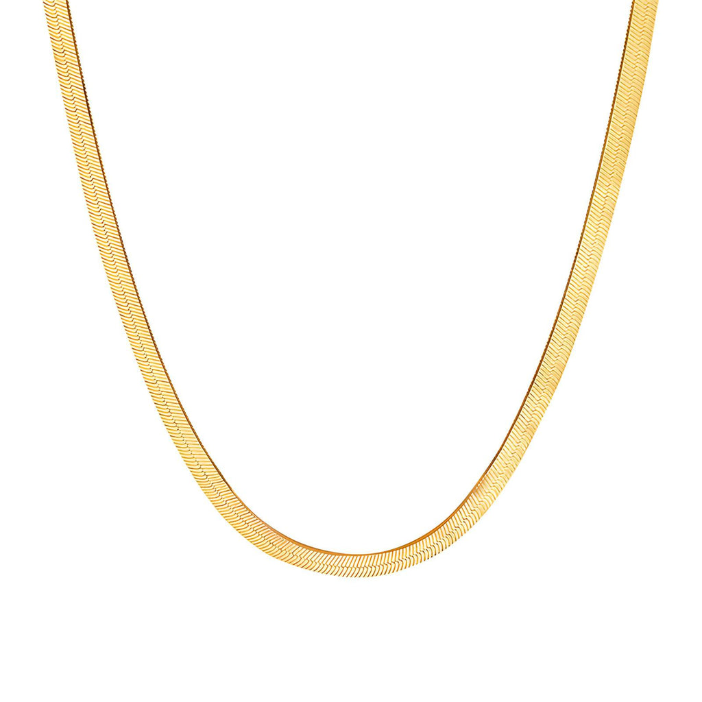 Flat Gold Chain Necklace - 18K Gold Plated Stainless Steel