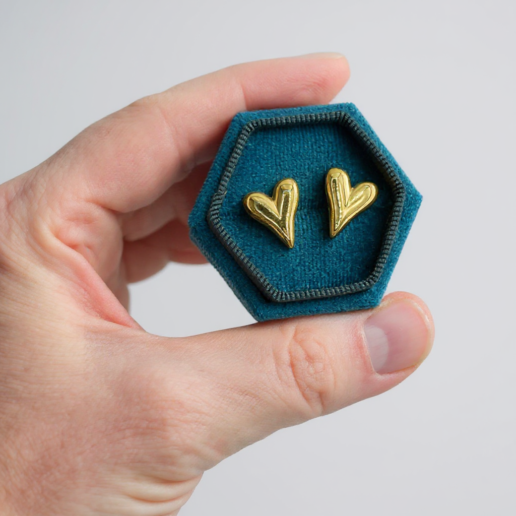 Heart Stud Earrings - 18K Gold Plated Stainless Steel