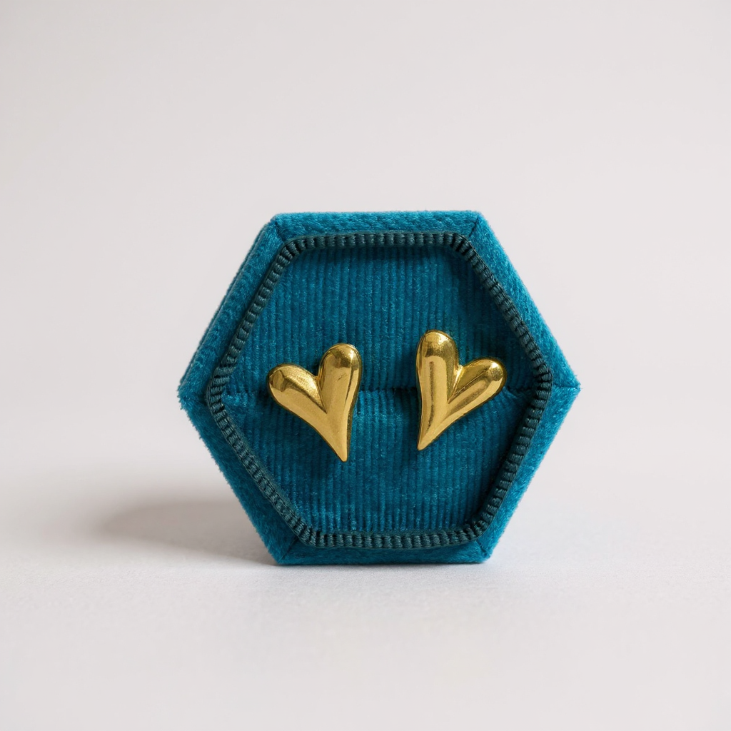 Heart Stud Earrings - 18K Gold Plated Stainless Steel