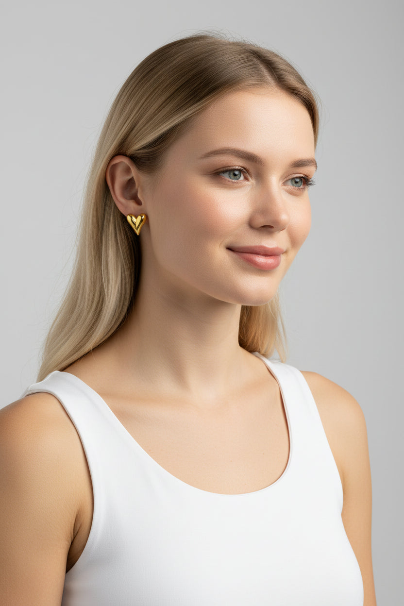 Heart Stud Earrings - 18K Gold Plated Stainless Steel
