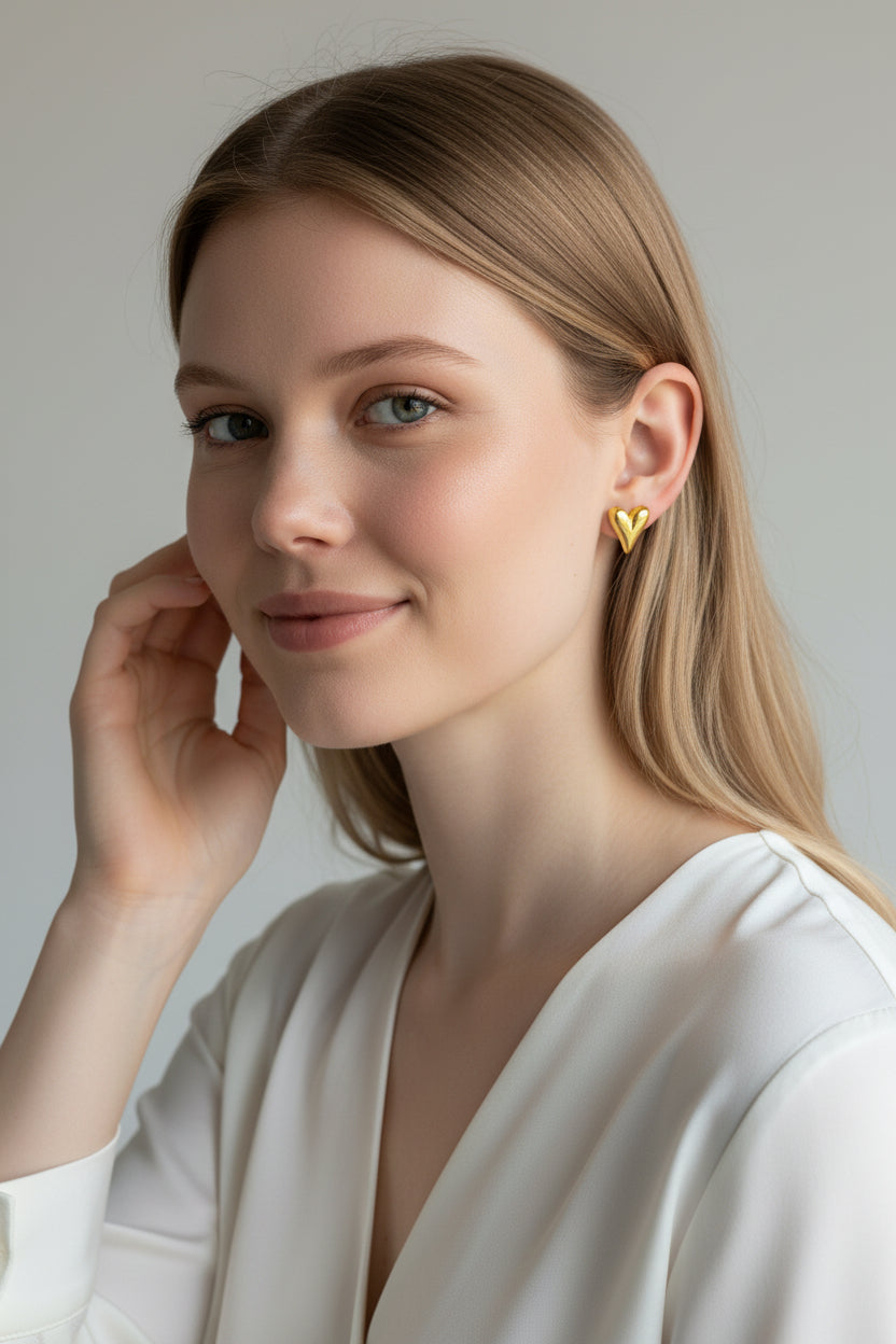 Heart Stud Earrings - 18K Gold Plated Stainless Steel